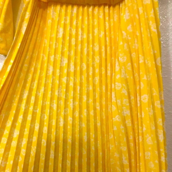 Yellow‎ white floral pleated knee length swing skirt faux wrap dress size 4 new - Picture 10 of 16